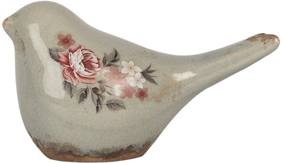 Clayre & Eef Décoration Vogel 16x7x9 cm Fleurs en céramique Grijs