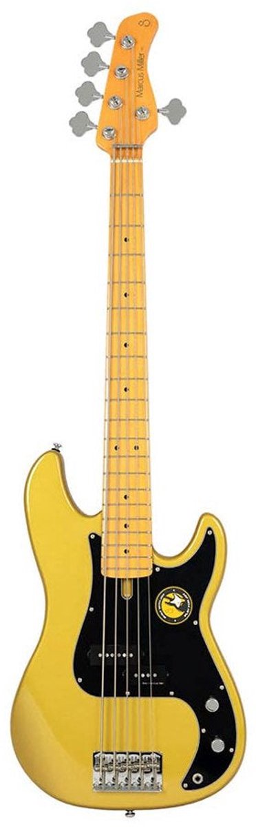 Sire P5 A5/MGO Marcus Miller basgitaar 5-snarige passieve P-stijl bas in Metallic Gold