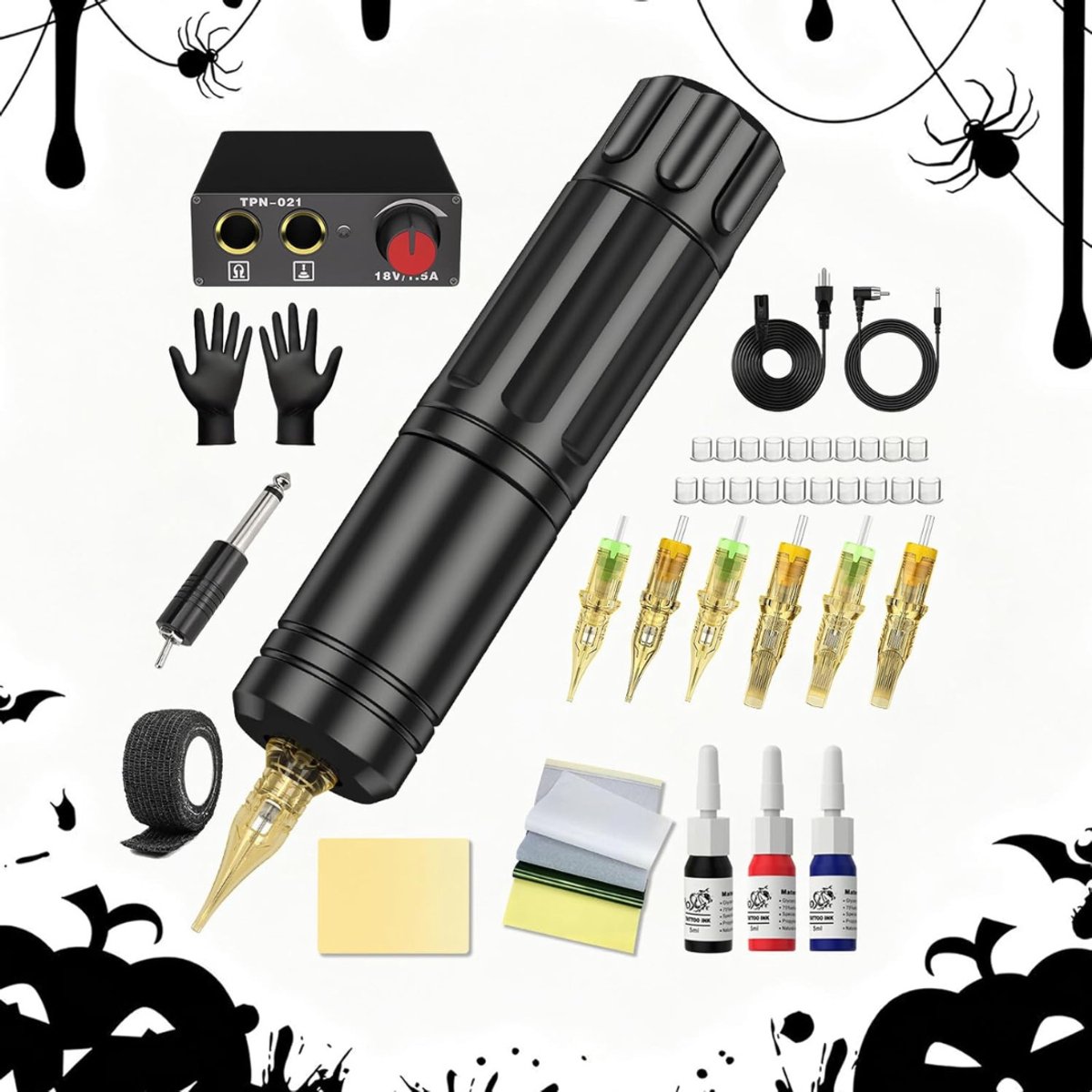 DailySupplies® Tattoo Machine met Accessoires - Tattoo Machines Draadloos - Tattoo Set Inclusief Inkt en Naalden - Zwart