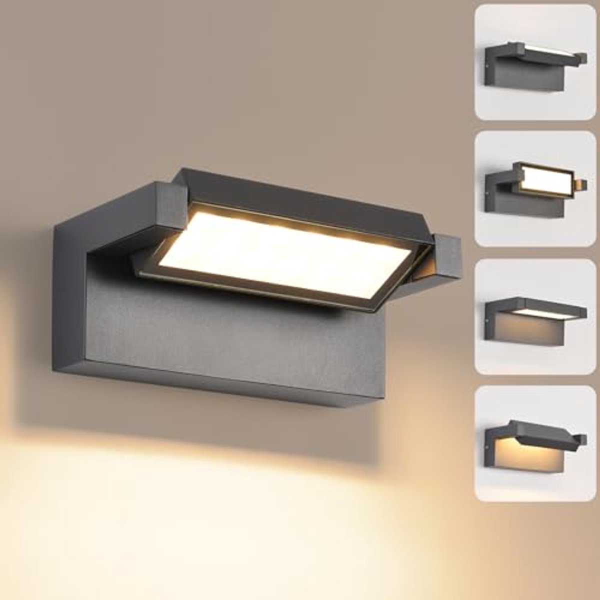LED Wandlamp voor Buiten en Binnen - Waterdichte 22W Wandlamp met 350° Zwenkbaar Paneel - 3000K Warm Wit