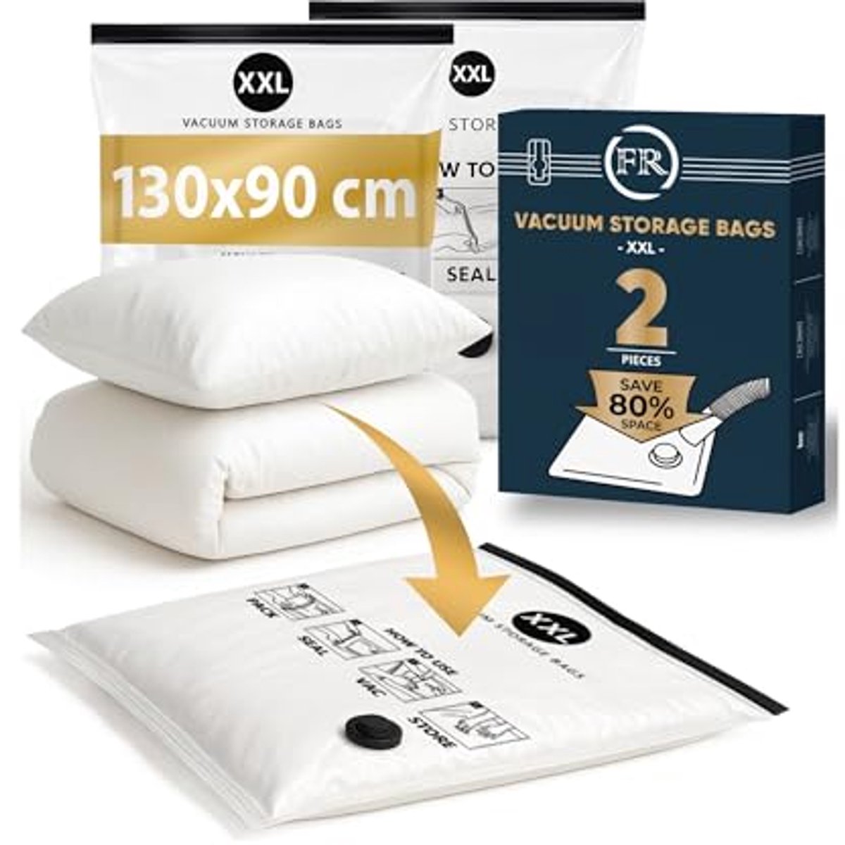 Grote Vacuümzakken voor Beddengoed en Kussens - 2 Stuks XXL: 130 x 90 cm