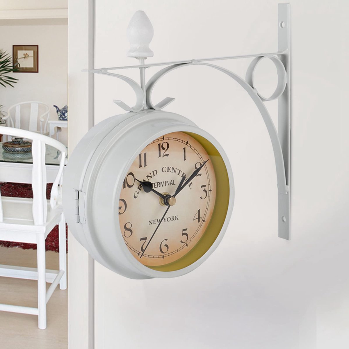 Dubbelzijdige wandklok, metaal, twee gezichten, retro stationsklok, wandklokken voor buiten, binnen, woonkamer, slaapkamer, huis, wanddecoratie