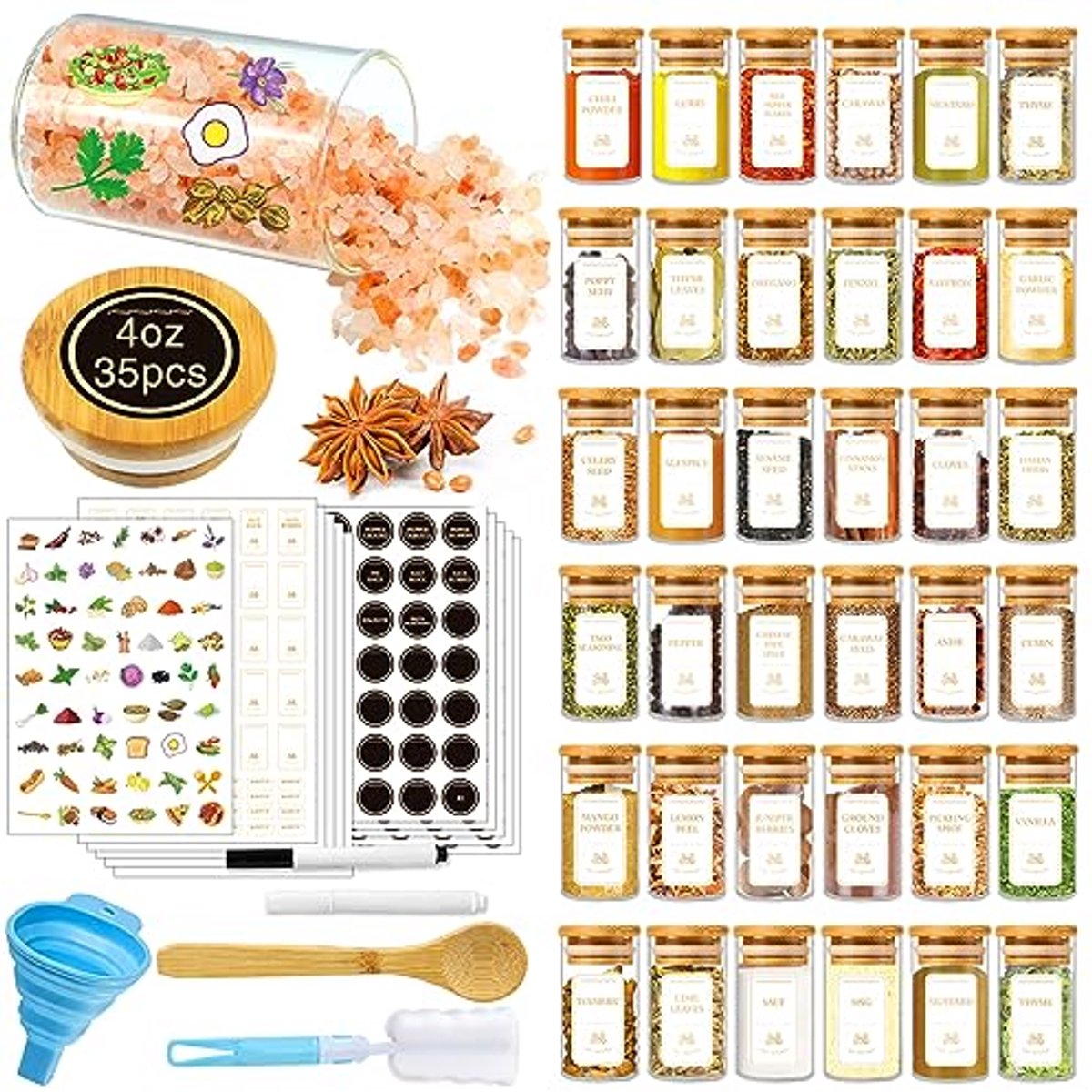 Minimalistische Luchtdichte Kruidenpotten met Labels - 35 Stuks 4 oz
