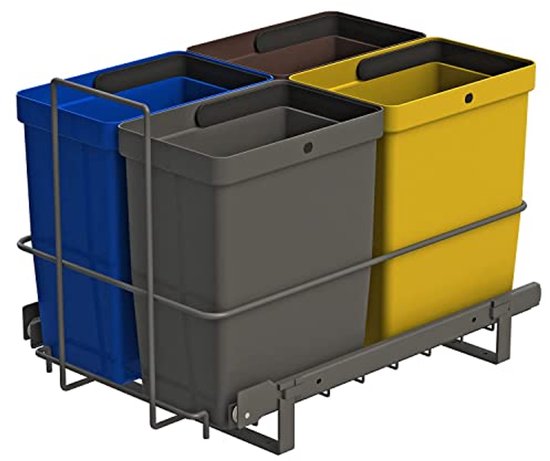 Emuca - Recycle Keukenrecyclingbakken, 2 X 12 L, Bodembevestiging En Handmatig Uittrekbaar Antracietgrijs Plastic 1 Vn