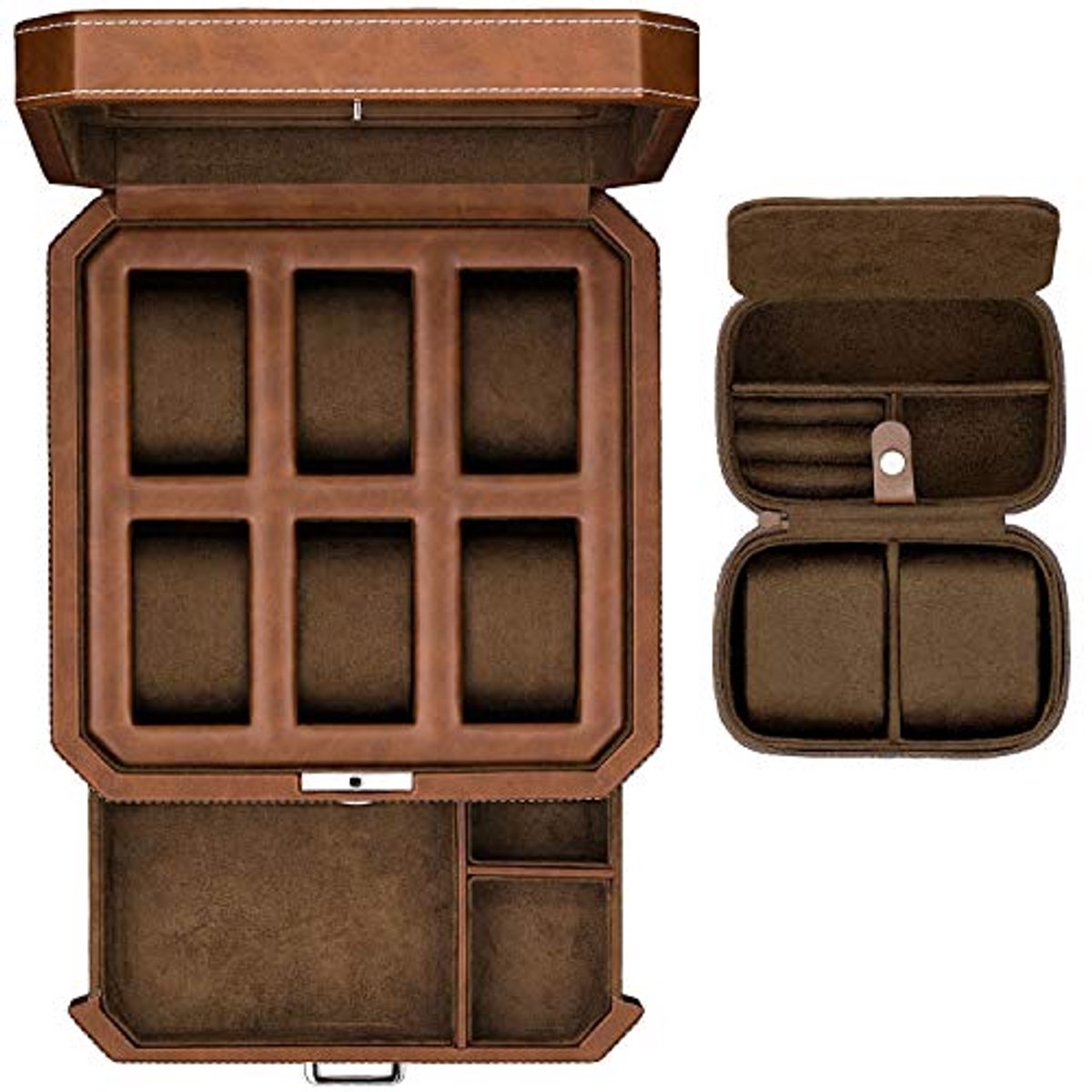 Luxe Horlogebox met 6 Slots en Valet Tray - Opbergrek voor Heren - Ideale Cadeauset