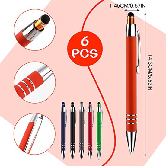 Cobee Stylus Tip Ballpoint Pen, 6 Pieces 1mm Retractable Medium Point Smooth Writing Pen Black Ink Metal Stylus Cute Pen for Touchscreens — afbeelding 3