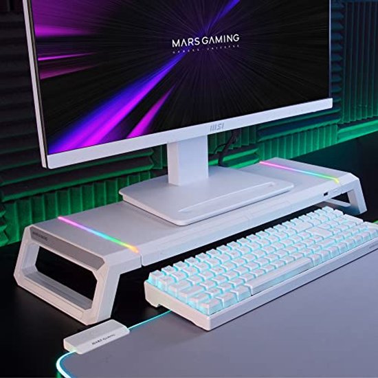 Mars Gaming MGS-ONE Wit - Verstelbare RGB Monitor Stand Met USB En Tablet Houder