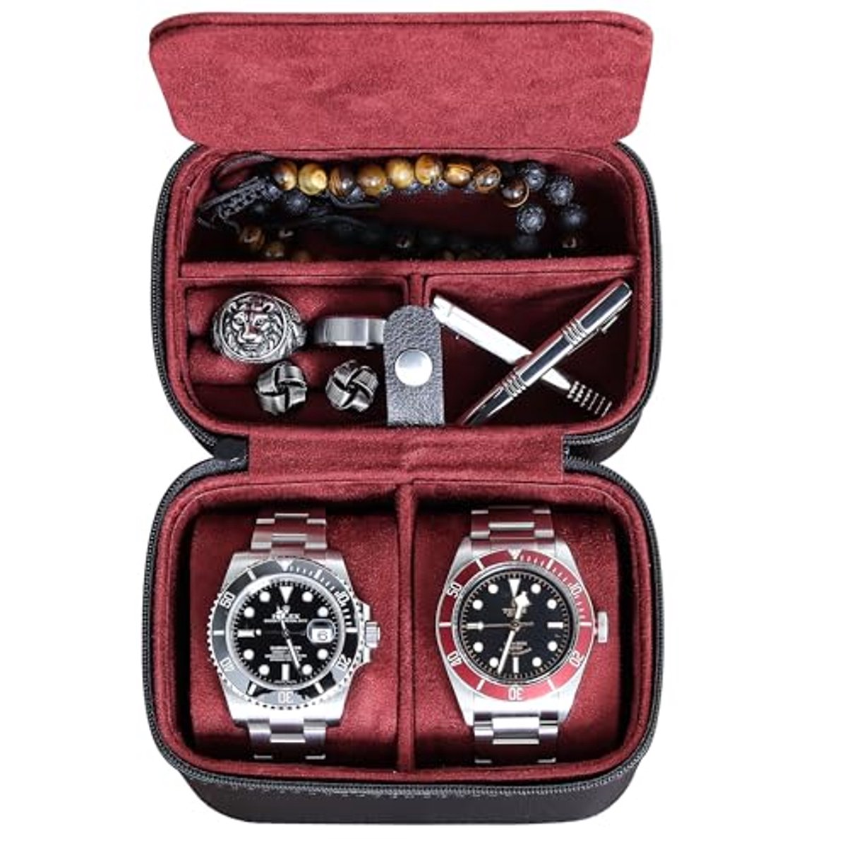 Reis Horloge Opbergdoos voor 2 Horloges | Draagbare Bescherming met Rits voor Horloges en Slimme Horloges tot 50 mm