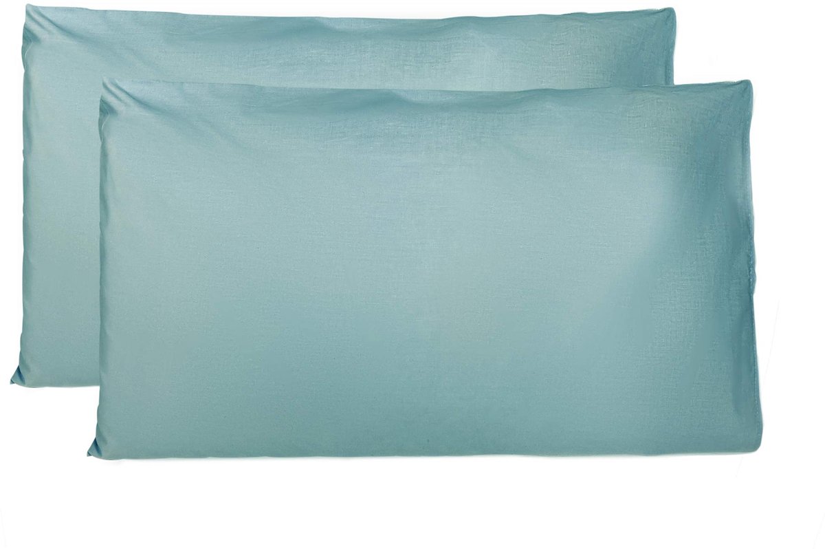 Ibenzoa Set van 2 donkergroene katoenen kussenslopen met omslagsluiting 40x80 cm Blauw
