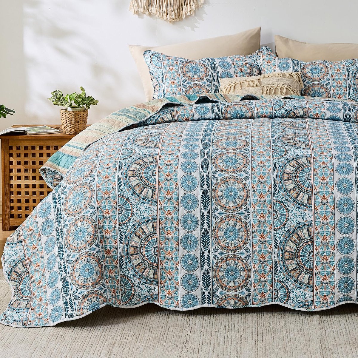 Azomor® Dubbelzijdige Boho Sprei met Etnische Patronen en Kussenslopen Set