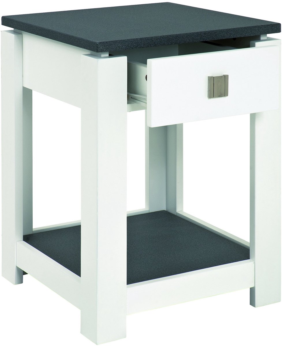 Azomor® Moderne bijzettafel met graniet-look en handige lade in wit MDF