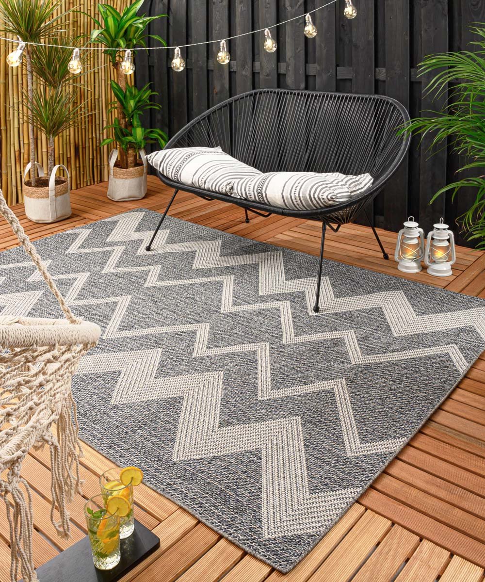Balkonkleed zig zag Sunny - donkerblauw 66x230 cm