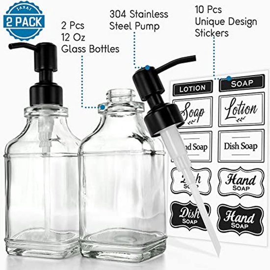 Vine Creations Doorzichtige glazen zeepdispenser, 2-pack Vine Creations Doorzichtige glazen zeepdispenser, 2-pack