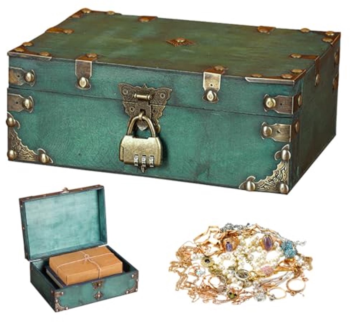 Vintage houten schatkist met cijferslot voor kinderen