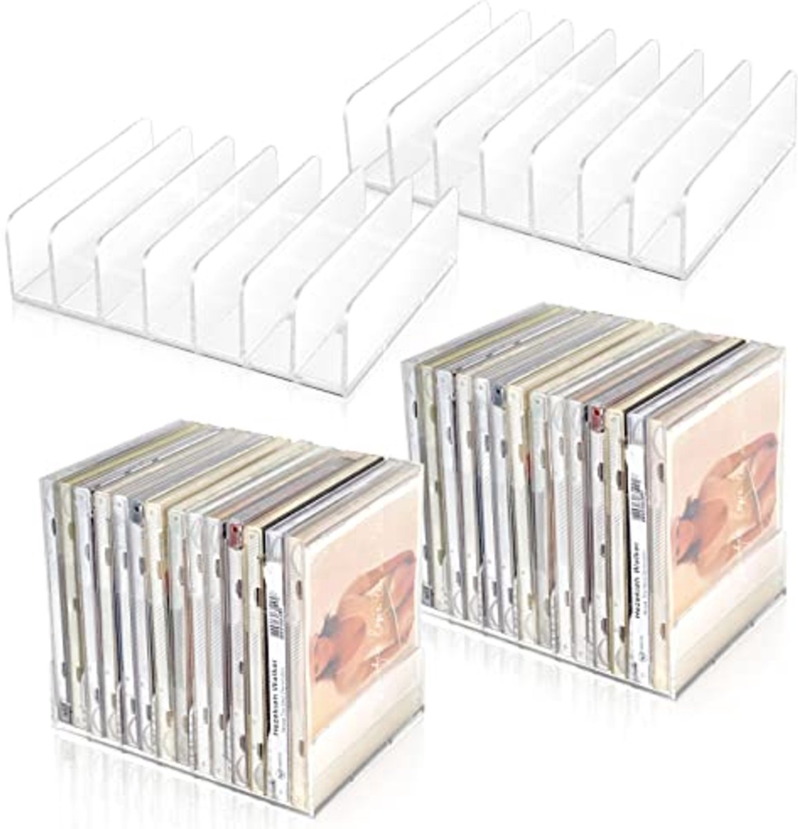 Doorsienbare acryl CD-hou holder 4 stuks - Stapelbaar CD/DVD opbergrek - Organizer voor 14 CD-houder