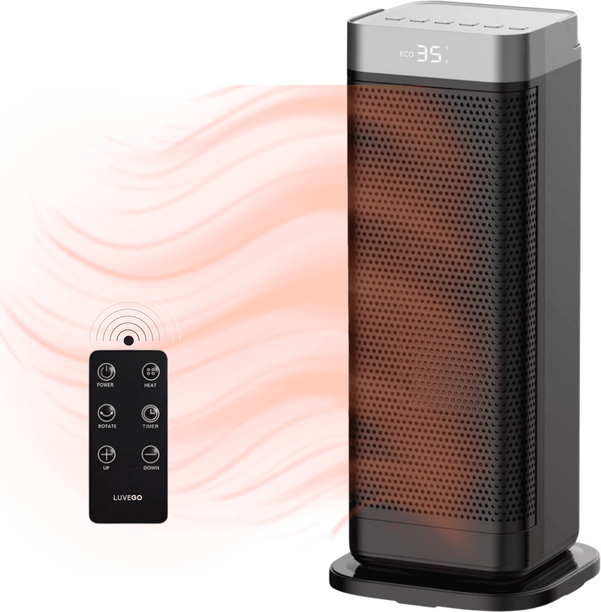 Luvego Elektrische Ventilator Kachel Heater - 2000W - Oscillatiefunctie - PTC keramisch - Met afstandsbediening en timer