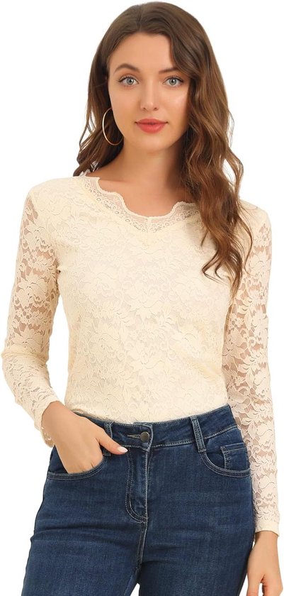 Allecto plus - Blouse pour femme avec broderie florale, manches longues transparentes et détails en dentelle