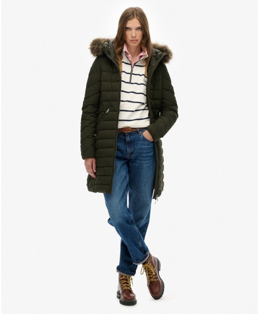 Superdry Jas Fuji Faux Fur Hood Mid Lenght W5011999a Surplus Goods Dames Groen