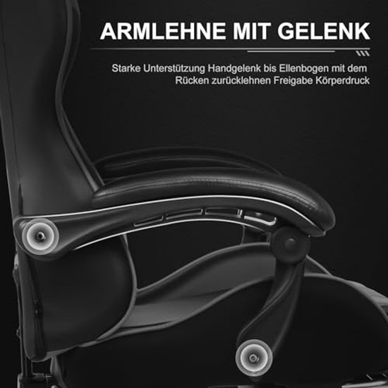 Ergonomische Gaming Stoel met Voetensteun en Hoofdsteun - Draaistoel in Grijs — afbeelding 4