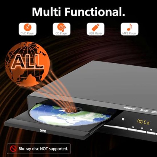 Regiovrije HD DVD-speler met HDMI en USB voor Tv - Mini CD-speler voor Thuis — afbeelding 3