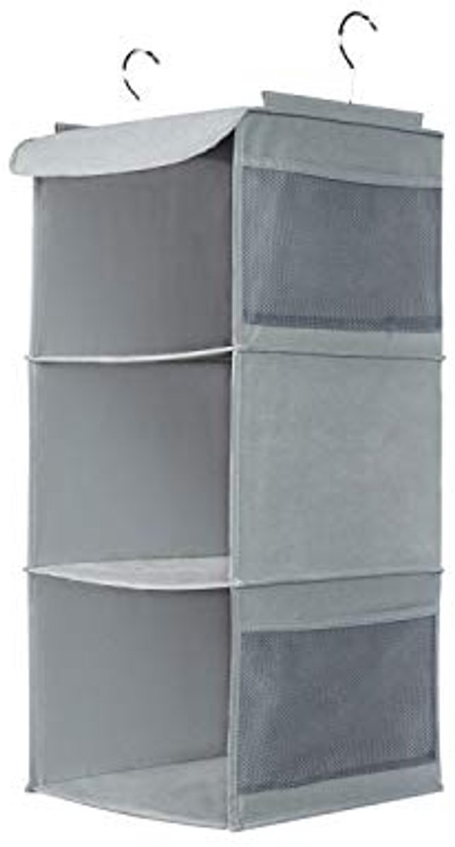 Hanging Wardrobe Organizer met 3 Planken en 4 Zijvakjes - Grijs (30 x 30 x 60cm)