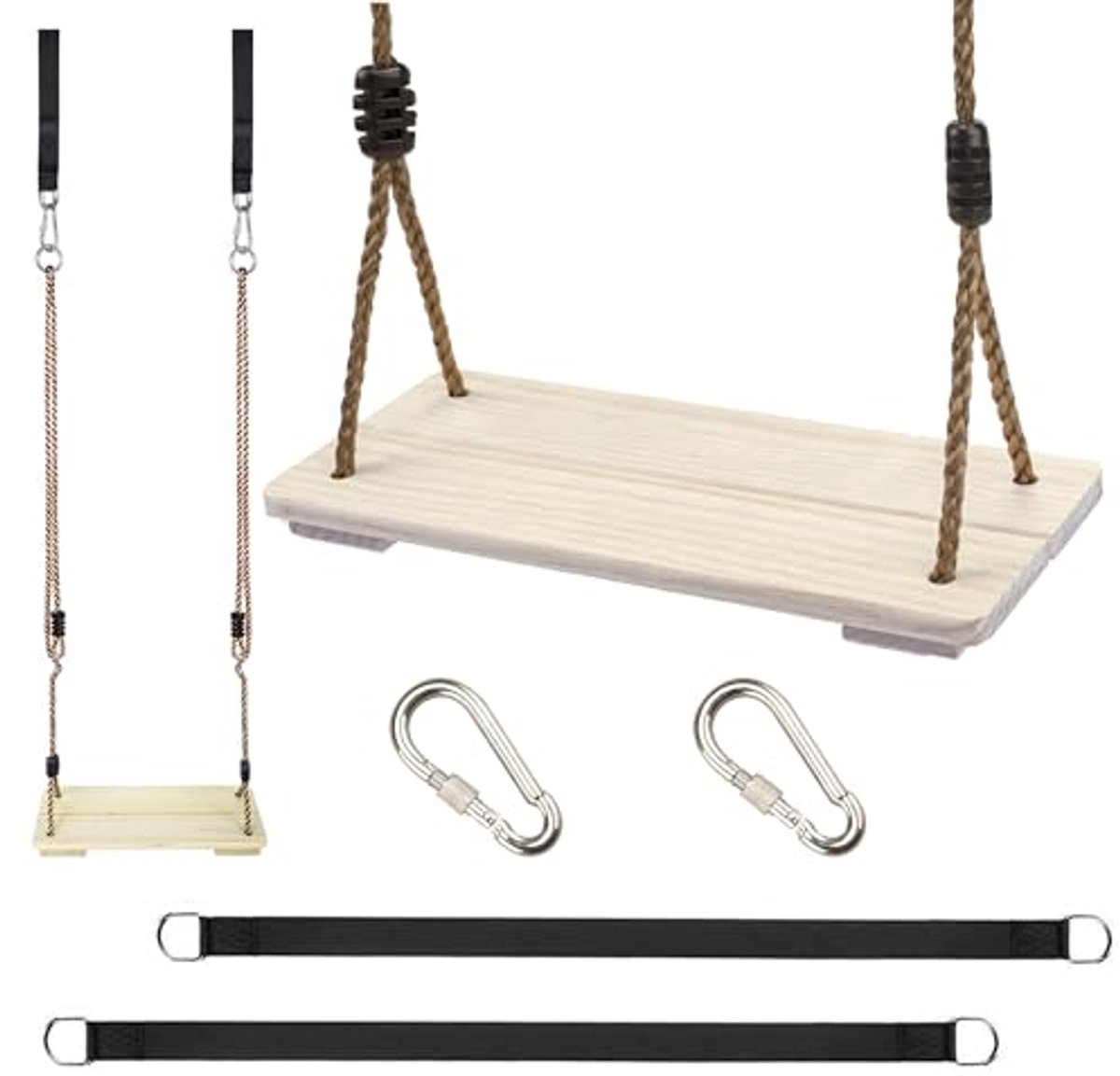 Houten Schommel Buiten - Verstelbare Nylon Touwen en Ophangbanden voor Veranda, Patio, Tuin en Speeltuin