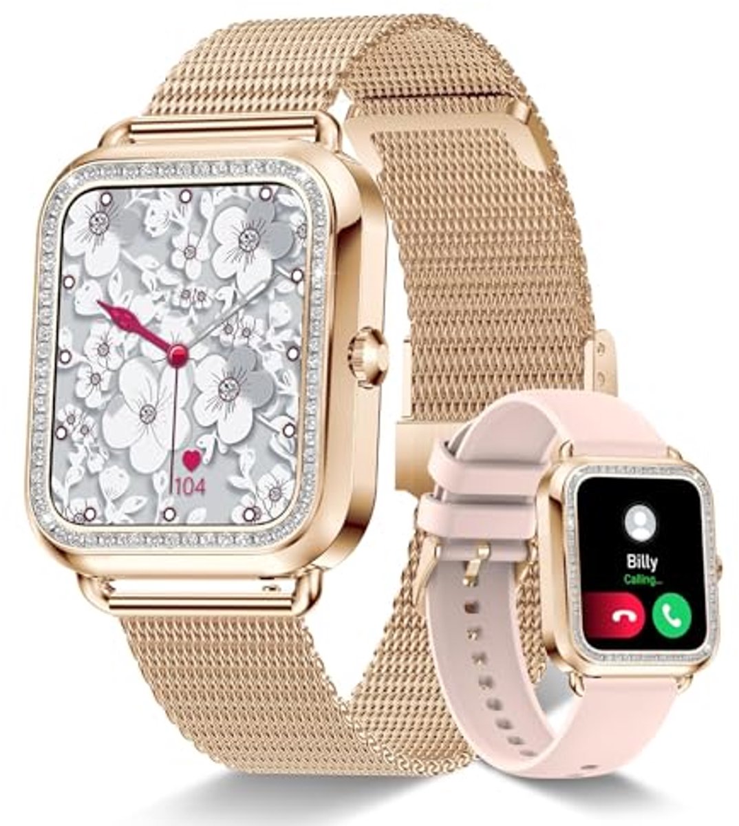 Smartwatch voor dames met Bluetooth en handsfree oproepbeantwoording - 1,60 inch scherm, 200+ sportmodi, hartslagmonitor, stappenteller voor Android en iOS