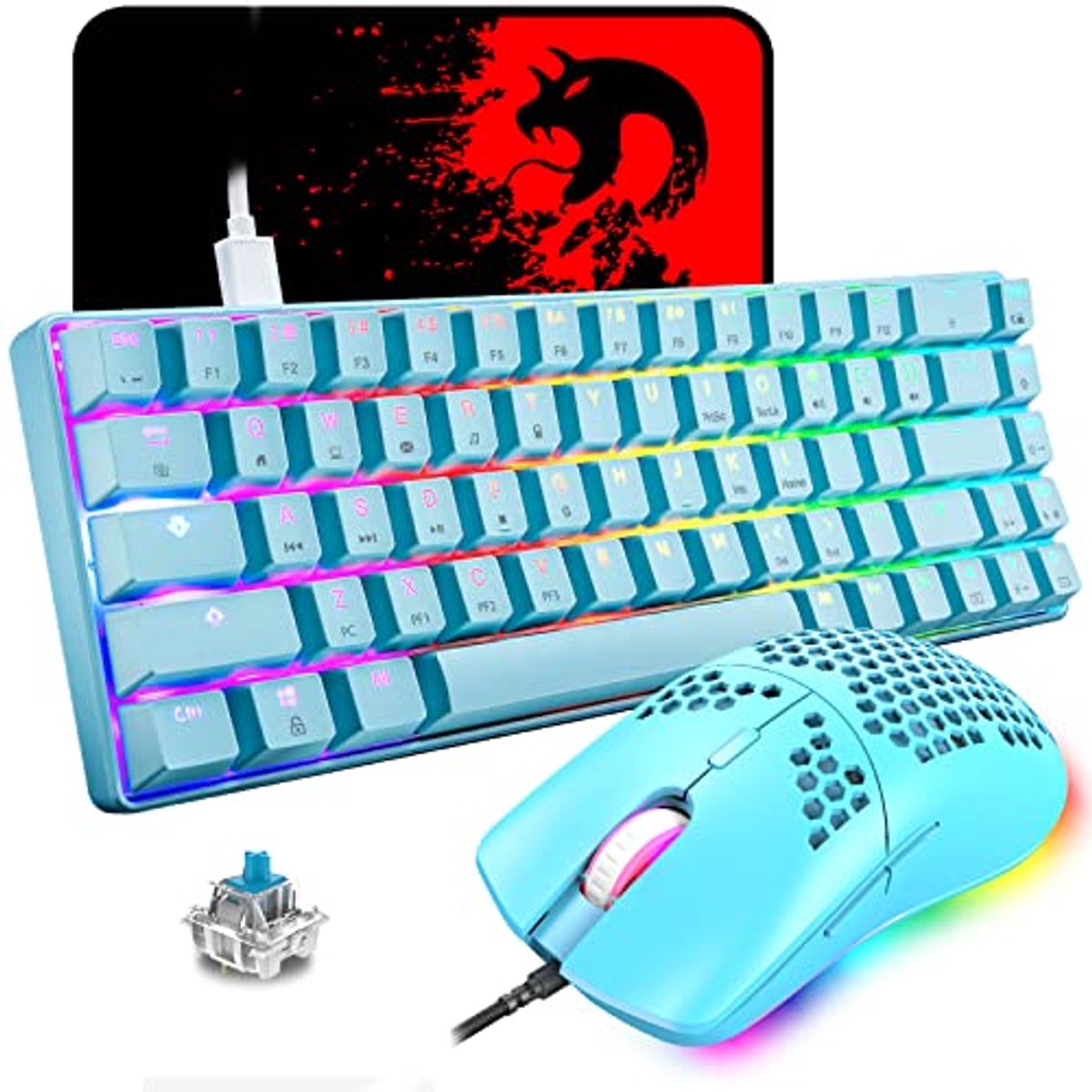 Image of 60% Mechanisch Toetsenbord met RGB Verlichting en Gaming Muis Set - 6400 DPI Ultralichte Honingraat Shell