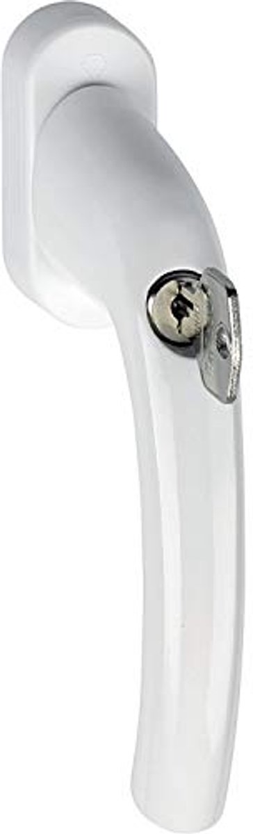 Raamcrank met slotcilinder 45 graden, vierkante pen 7 x 35 mm, wit