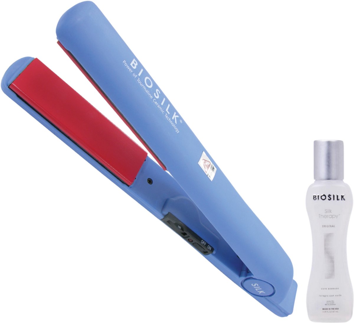 Biosilk Ergonomic Tourmaline Ceramic Stijltang Blauw + gratis Silk Therapy 67ml