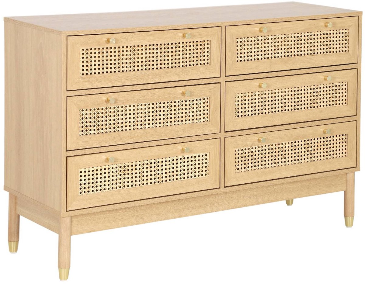sweeek Ladekast dressoir houteffect en rotan 6 laden 120cm - judith Naturel