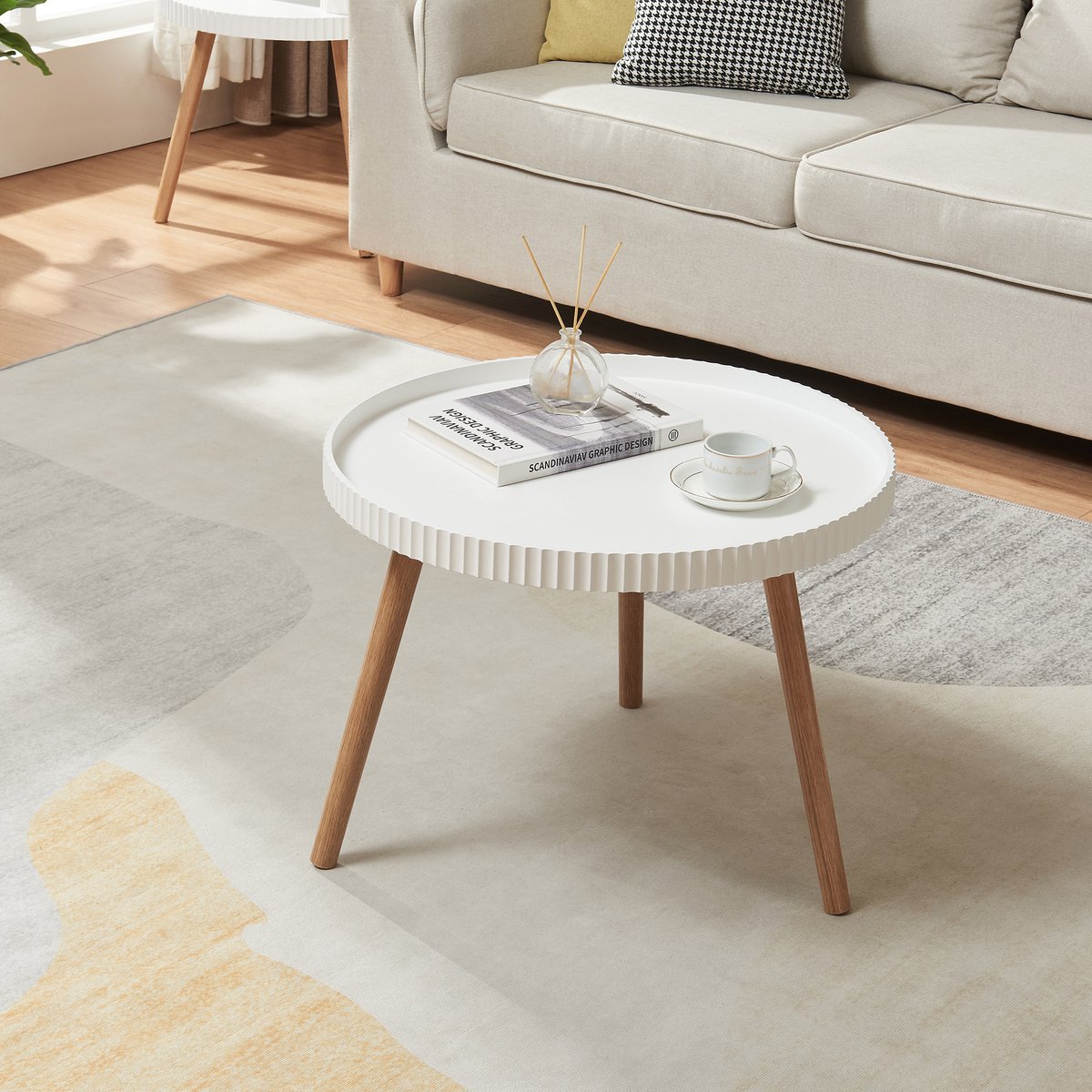 en.casa Salontafel Bongard rond Ø60x45 cm wit en naturel [en.casa]