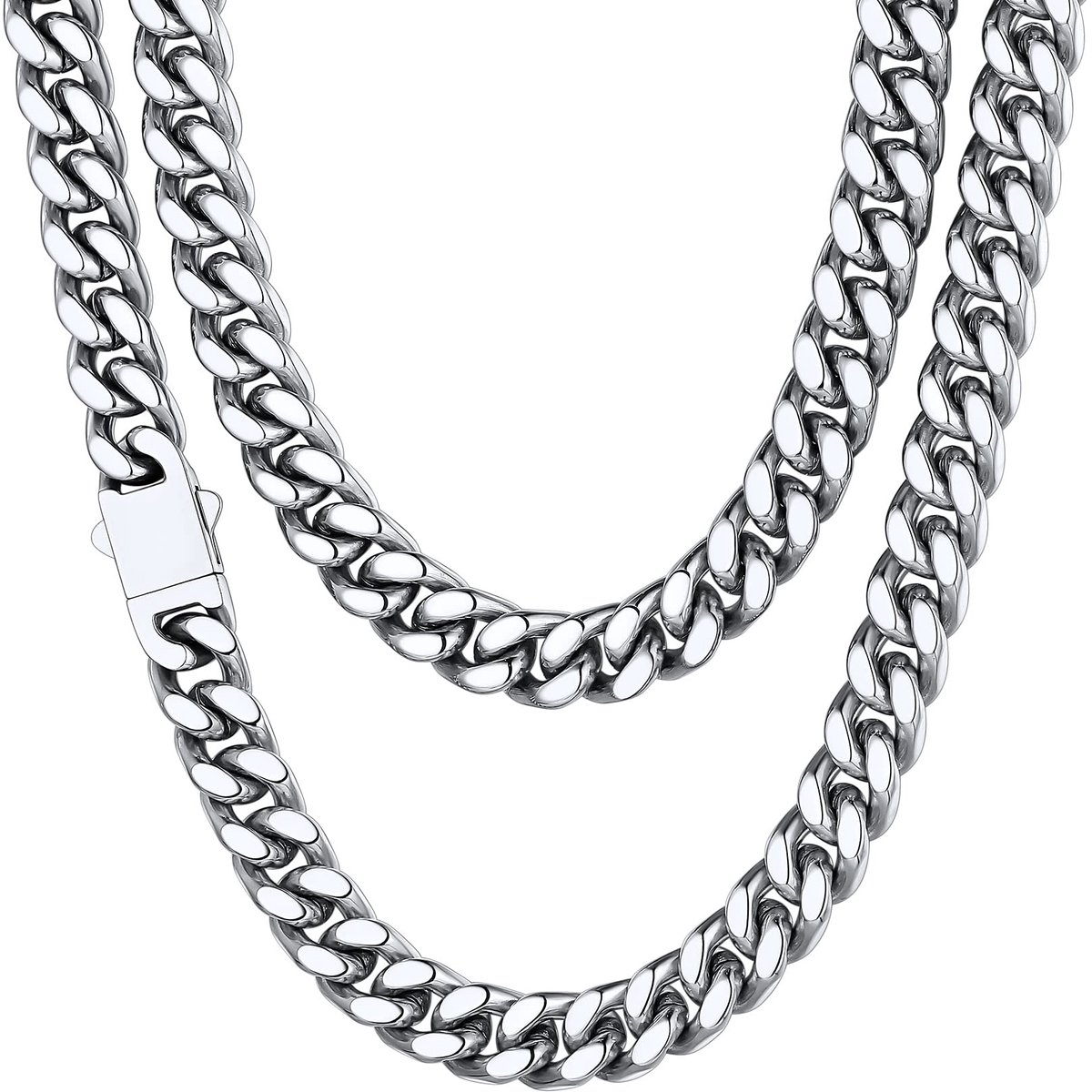 Cuban Chain for Men and Women, Stainless Steel, Curb Chain, Width 5 mm/7 mm/9 mm/12 mm Wide, Chain Length 46 cm/51 cm/51 cm/61 cm/66/71 cm/76 cm/76 cm/76 cm/76 cm/76 cm/76 cm