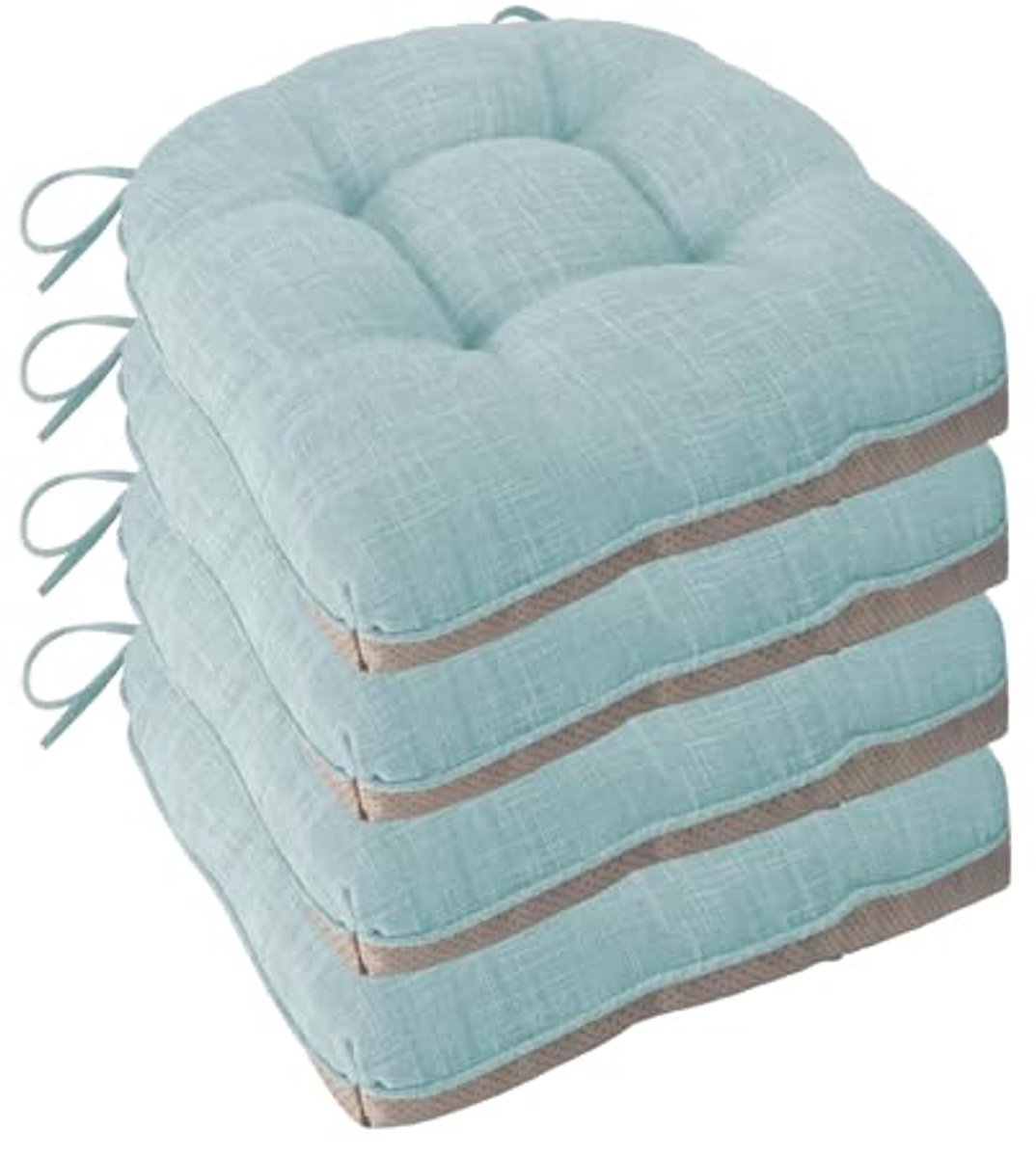 Set van 4 Antislip Stoelkussens voor Eetkamerstoelen - Comfortabele Zachte Kussens met Touwtjes - Lichtblauw 45 x 45 x 7,6 cm