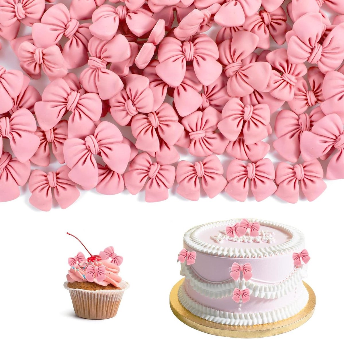 Orivio - Roze Cupcake Toppers voor Bruiloft en Verjaardag - Decoratieve Taart Topper met Strikken - Set van 64 Stuks