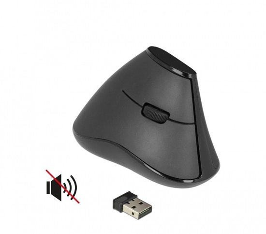 DeLOCK stille ergonomische draadloze USB muis met 5 knoppen - 1000 DPI / zwart
