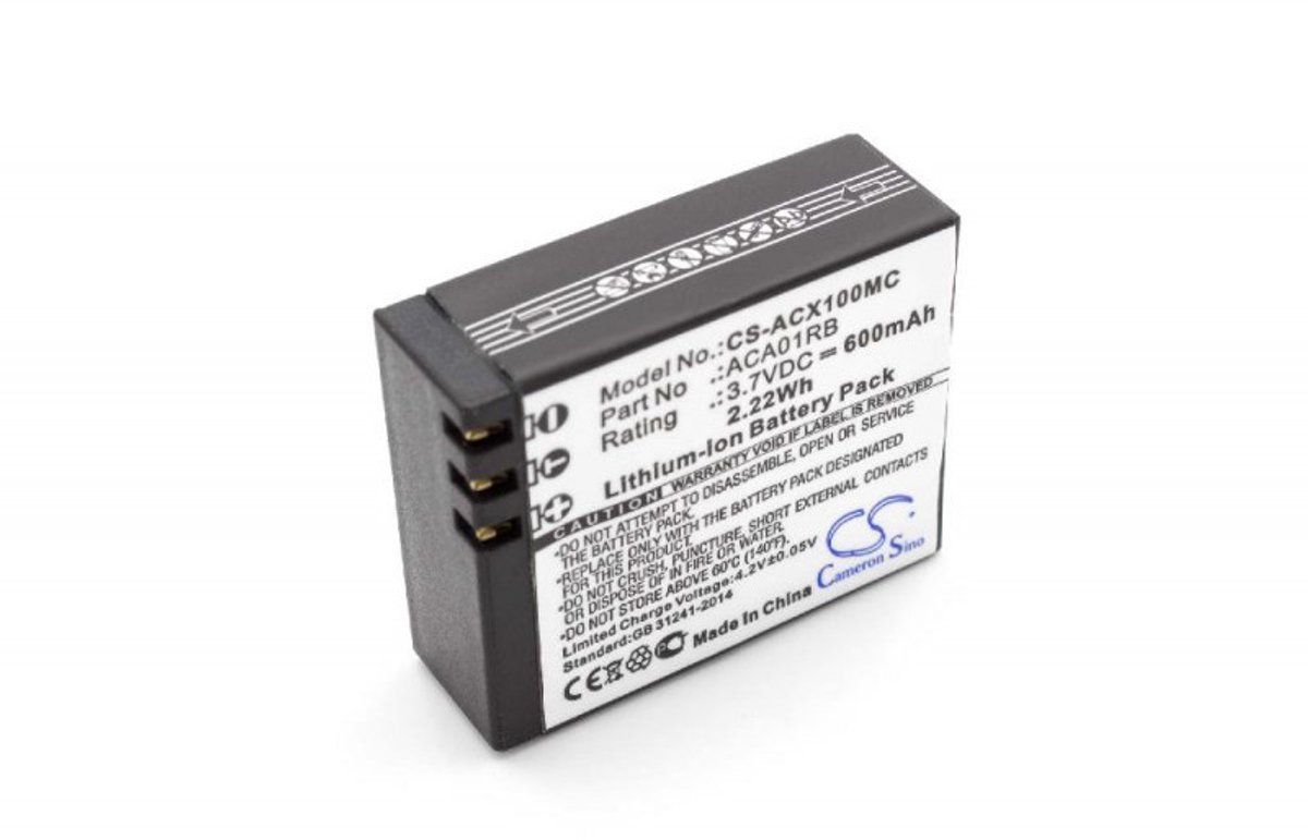 Camera accu compatibel met Activeon CX - vervangt ACA01RB / 600 mAh