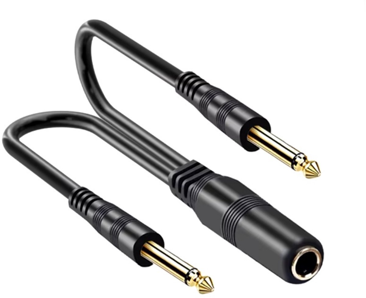 Image of 6,35mm Jack stereo (v) - 2x 6,35mm Jack mono (m) adapter | verguld | 0,30 meter