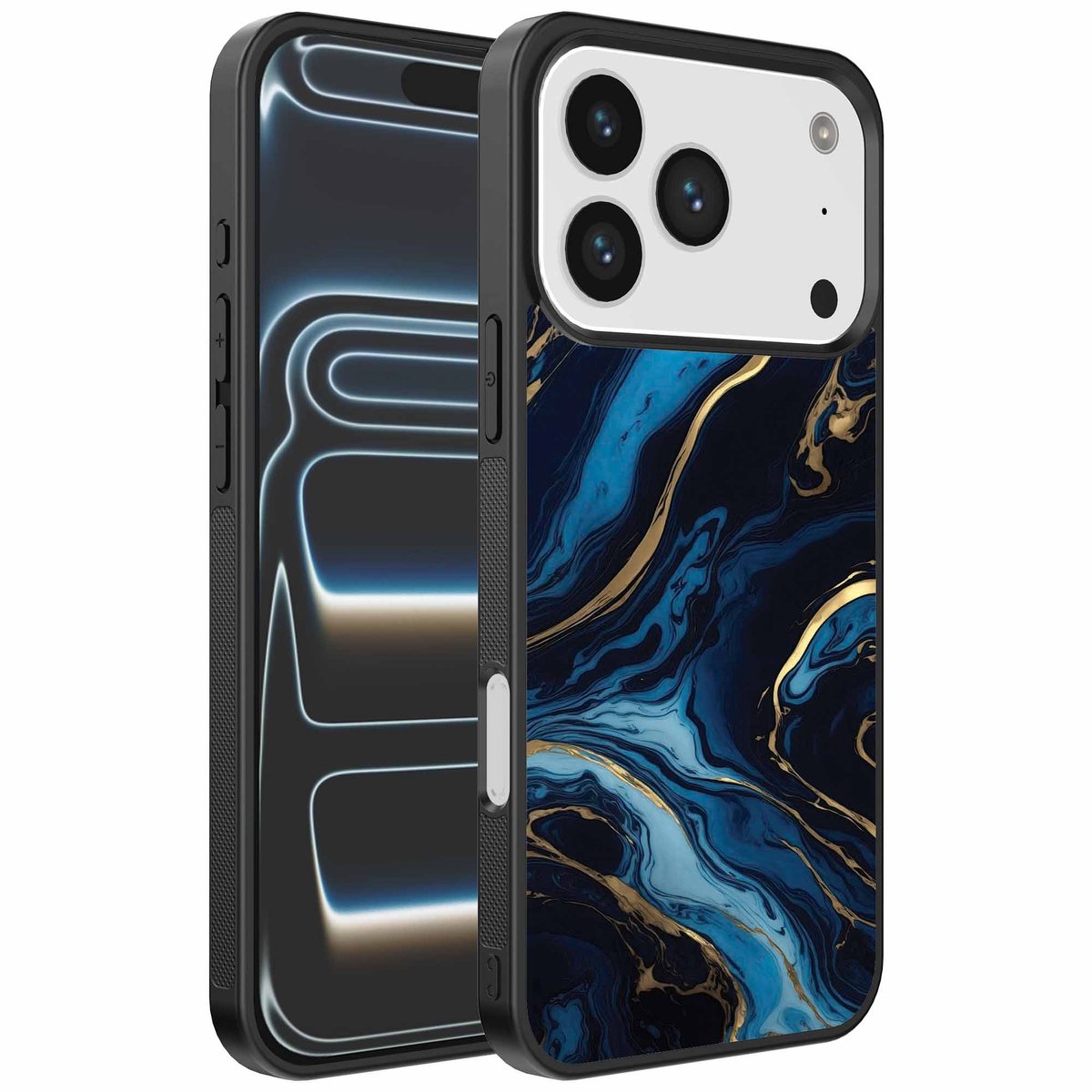 Geschikt voor iPhone 17 Pro Telefoonhoesje met marmer opdruk - TPU backcover case gold blue marble design - Goud Blauw - Smartphonica geschikt voor iPhone 17 Pro