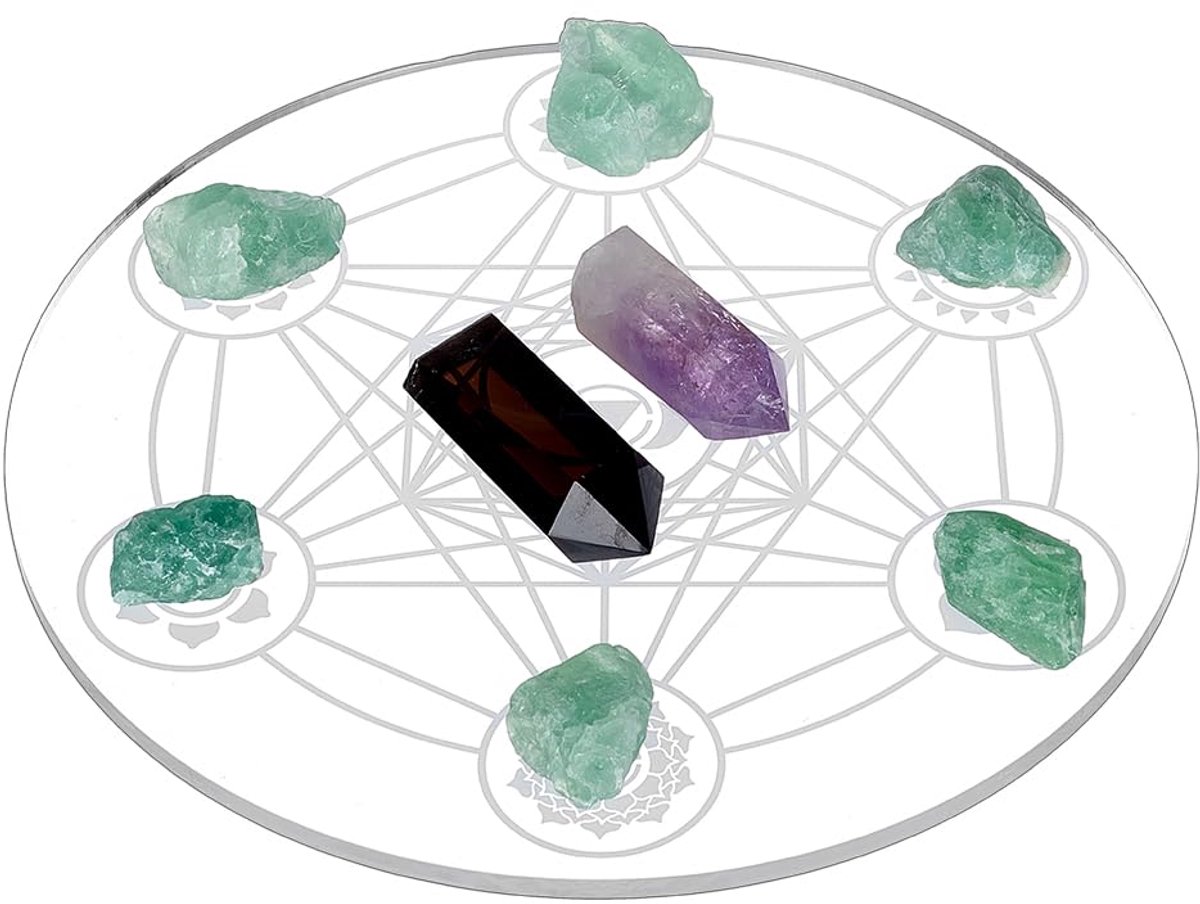 Crystal Grid Board 254mm Astrolabium Heilige Geometrie Board voor Kristallen En Steen WhiteSmoke Acryl Crystal Displaying Board voor Heilige Geometrie Muur Decor Meditatie Chakra Ritueel