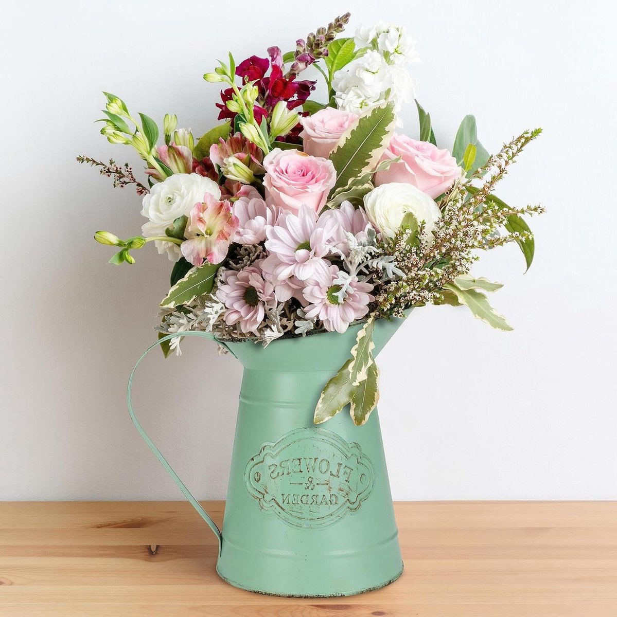 Orivio - Olijf Groen Metalen Bloemen Gieter Vaas - Decoratieve Kan voor Huis en Tuin - Vin