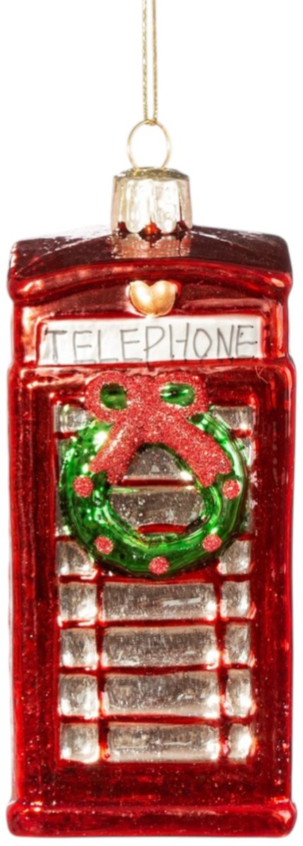 Sass & Belle Engelse rode telefooncel kerstbal - Sass & Belle rood
