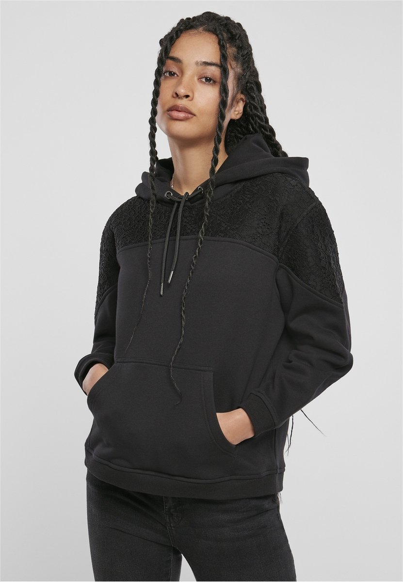 Urban Classics Lace Insert Hoodie/trui S Zwart