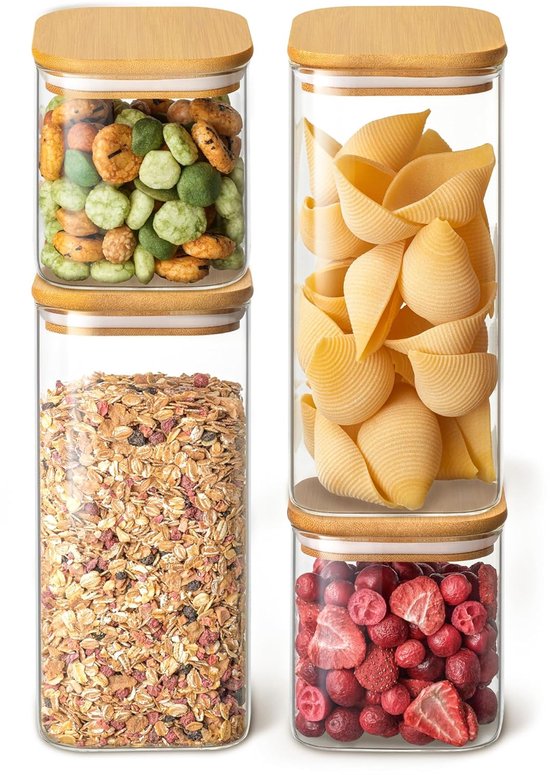 Glazen voorraadpotten, 3 stuks, luchtdicht, borosilicaatglas, kruidenpotjes, met kurksluiting, voor specerijen, suiker, koffie, koekjes, snoep
