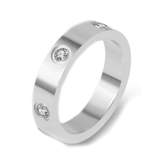 Ring pour femme VCKJ | Stud de Diamond | Argent | Acier inoxydable avec zircone | Taille 49