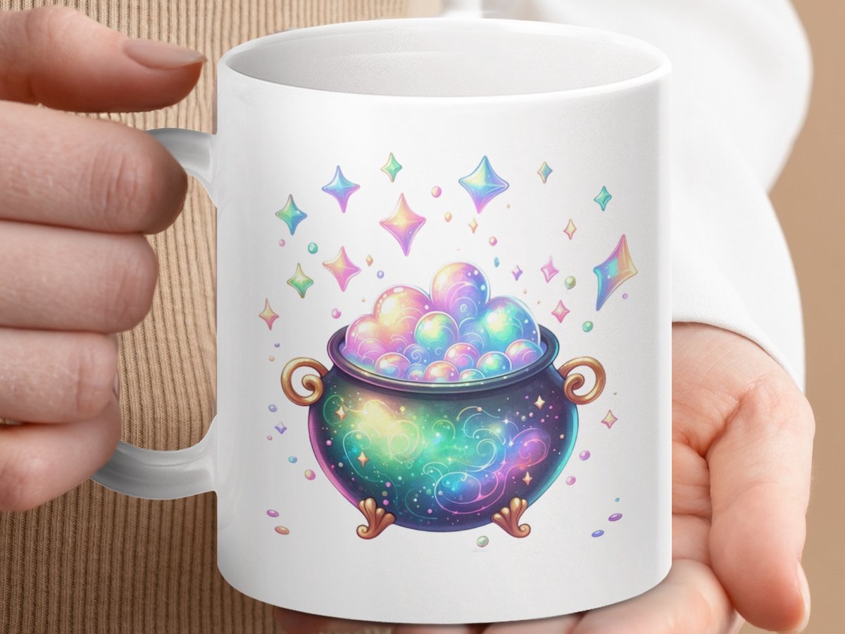 Mok, Heks Ketel Mok, Magische Bubbel Mok, Regenboog Mok, Sterren, Fantasy Mok, Cadeau Ideë