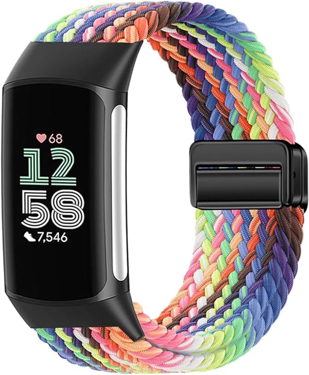 Nylon Gevlochten Band gescht voor Fitbit Charge 6/5, Elastische Magnetische Gesp Band voor Fitbit Charge 5/6 Vrouwen Mannen
