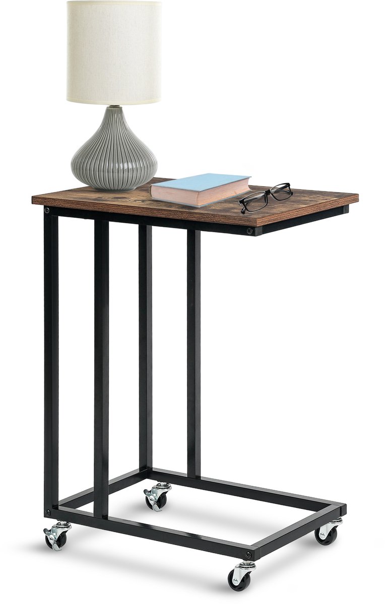 IvoQ Bijzettafel – Bijzettafel op Wieltjes – Industrieel – Rustiek Bruin – 50×35×67 cm – Bedtafeltje – Bijzettafel – Nachtkastje – Laptop Tafel – Laptoptafel op Wielen – Koffietafel – Bijzettafel Bank