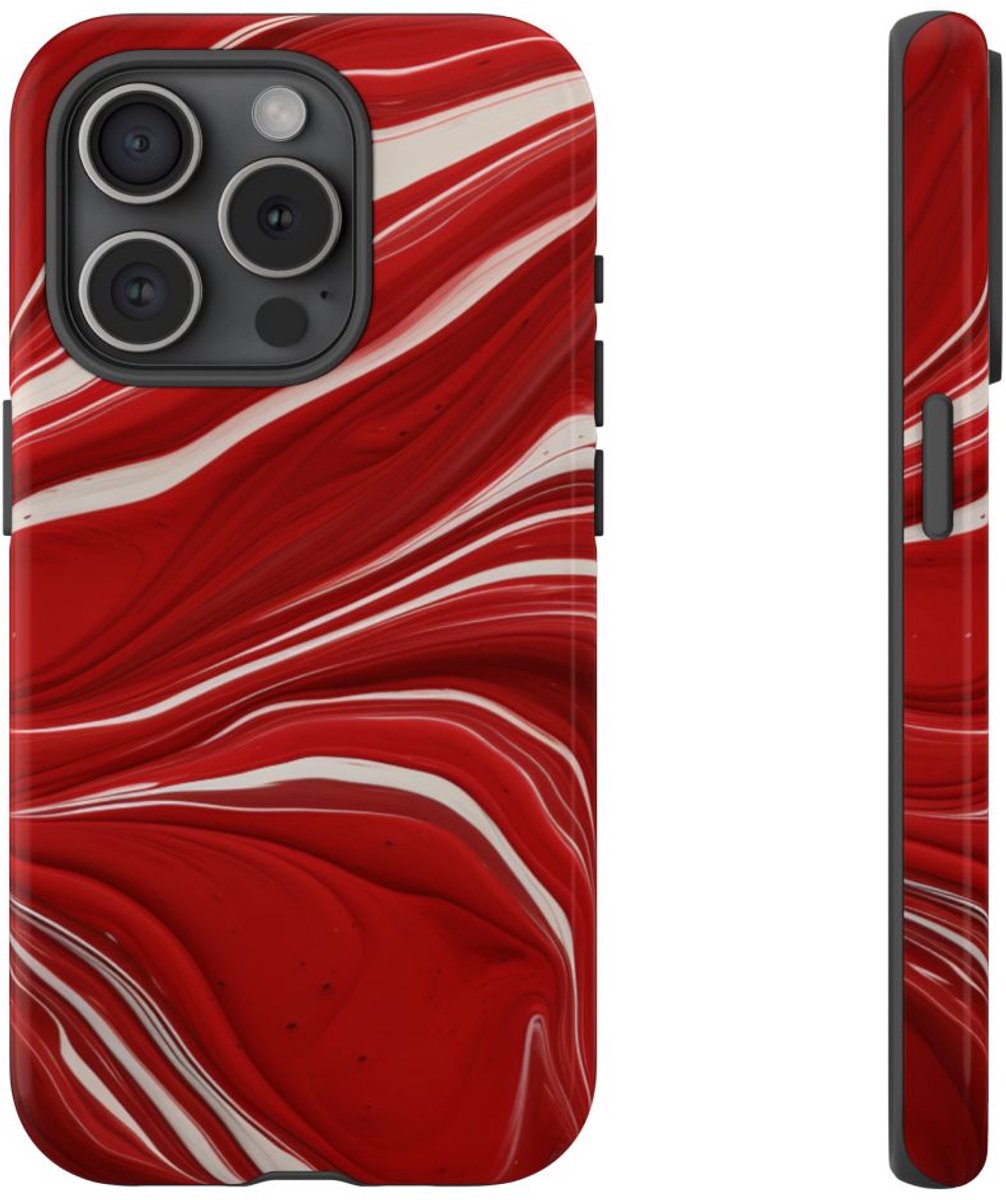 Rood-Wit Vloeiend Abstract Design – Telefoonhoesje Geschikt voor iPhone 15 Pro