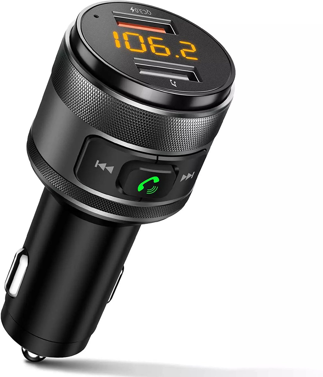 Geschikt voor Bluetooth 5.3 FM-zender voor auto, 3.0 draadloze Bluetooth FM-radio-adapter muziekspeler FM-zender/autokit met handsfree bellen en 2 USB-poorten, oplader, ondersteuning voor USB-stick
